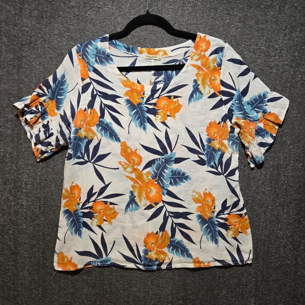 Alessia Pacini Women's Linen Top Floral Sz Medium Italy